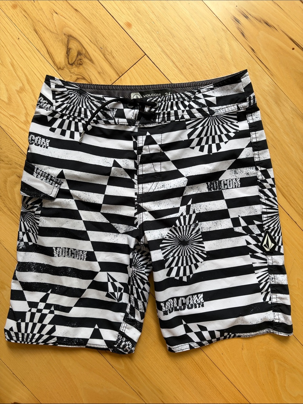 Volcom Black and White MOD-TECH Swim Trunks